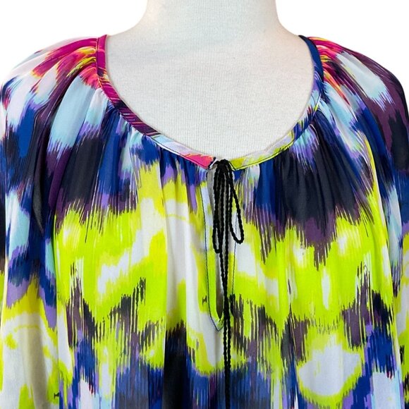 MILLY for Designation Tie Front Ruffled Bell Sleeve Chiffon Tie Dye Top Large - Picture 2 of 8